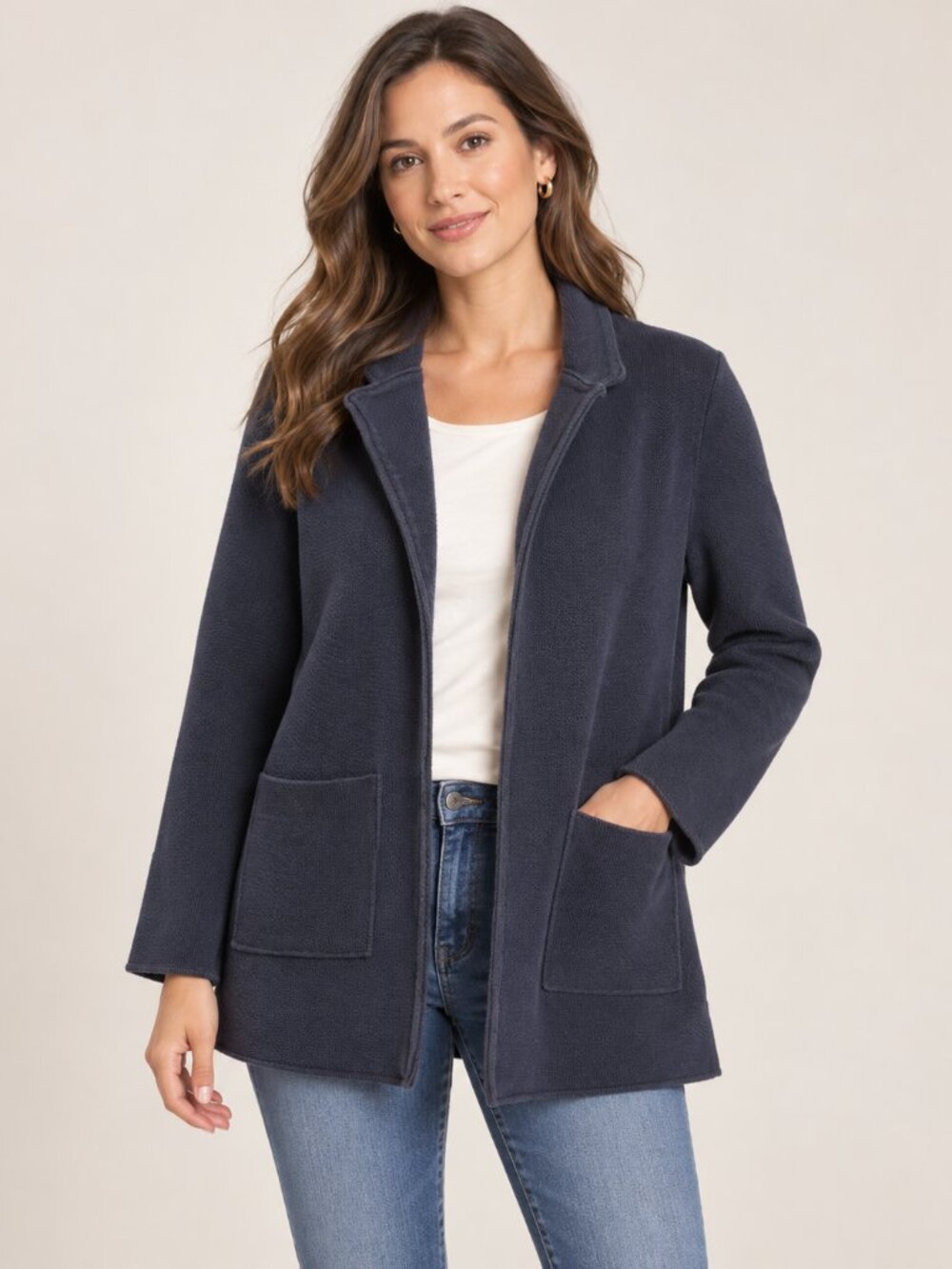 Quince Navy Open Front Knit Jacket Cardigan Women’s M